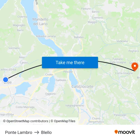 Ponte Lambro to Blello map