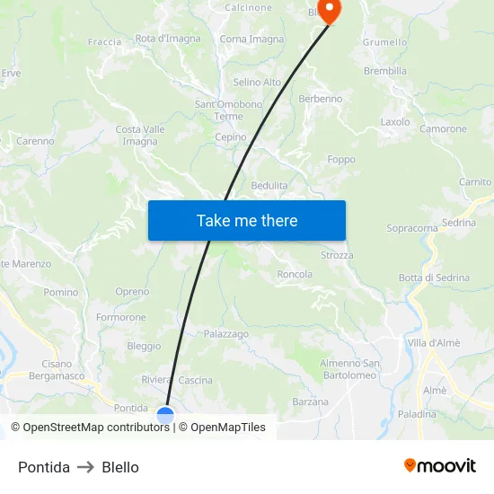 Pontida to Blello map