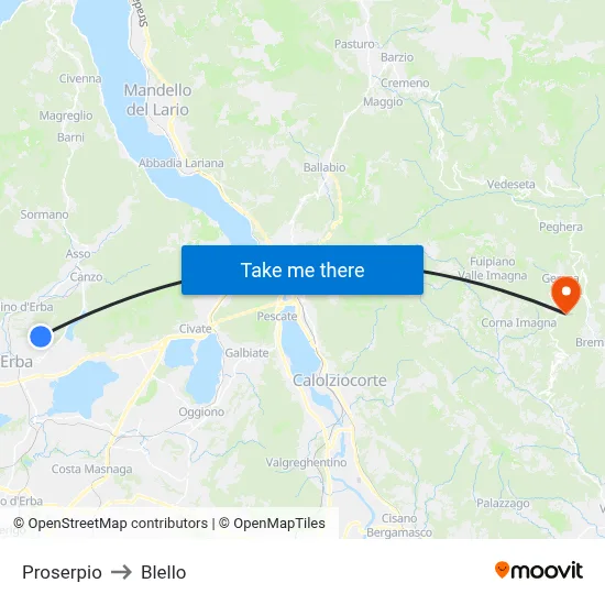 Proserpio to Blello map