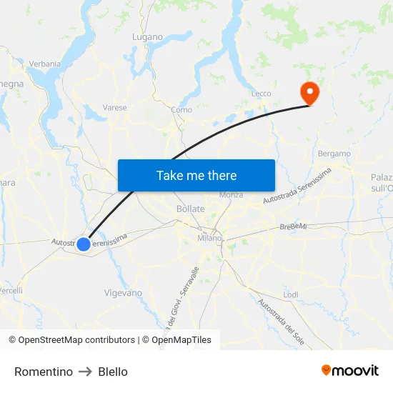 Romentino to Blello map