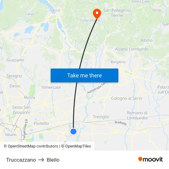 Truccazzano to Blello map