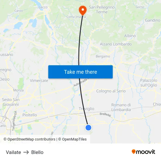 Vailate to Blello map