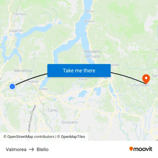 Valmorea to Blello map