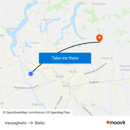 Vanzaghello to Blello map