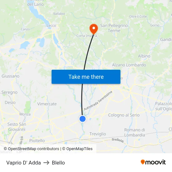 Vaprio d'Adda to Blello map