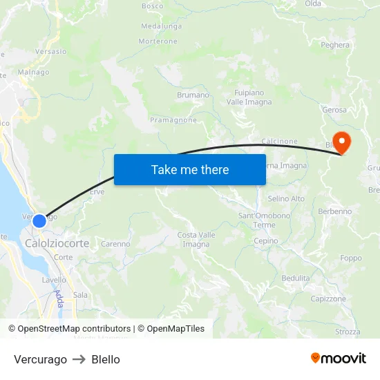 Vercurago to Blello map