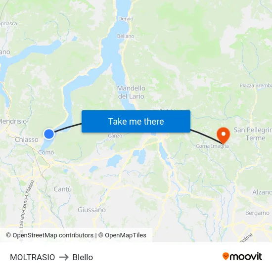 Moltrasio to Blello map