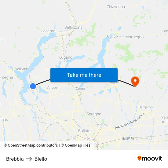 Brebbia to Blello map