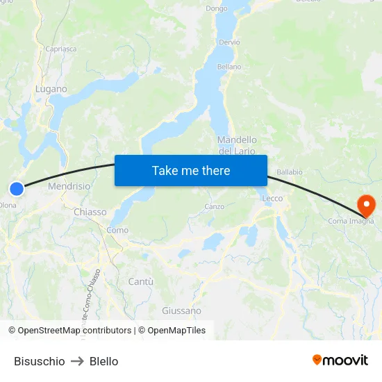 Bisuschio to Blello map