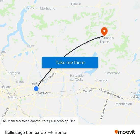 Bellinzago Lombardo to Borno map