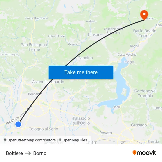 Boltiere to Borno map