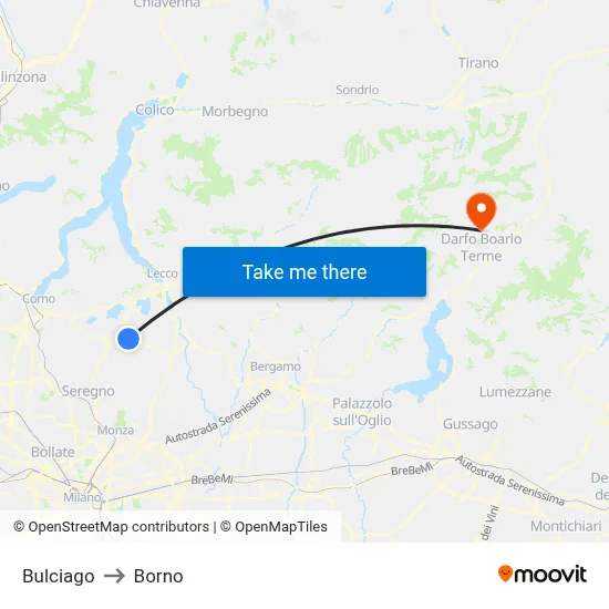 Bulciago to Borno map