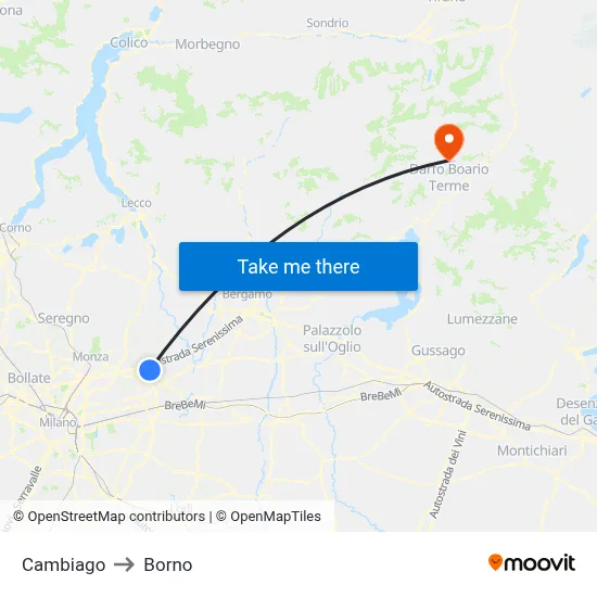 Cambiago to Borno map