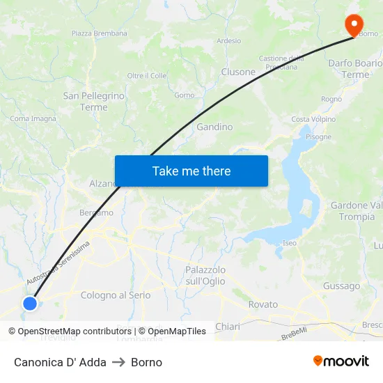 Canonica d'Adda to Borno map