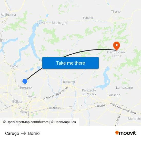 Carugo to Borno map