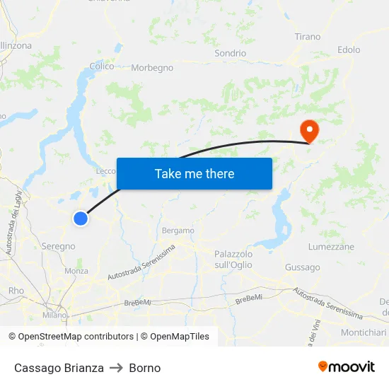 Cassago Brianza to Borno map