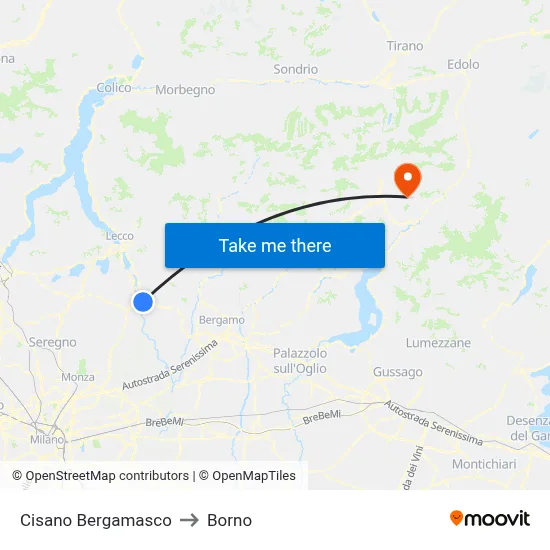 Cisano Bergamasco to Borno map