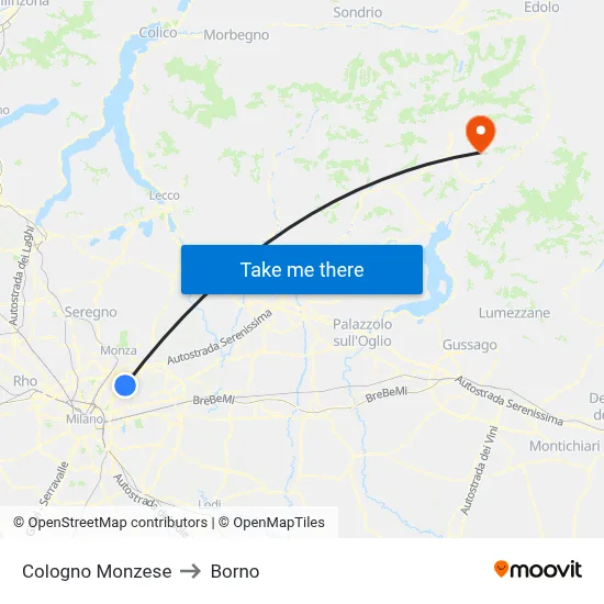Cologno Monzese to Borno map