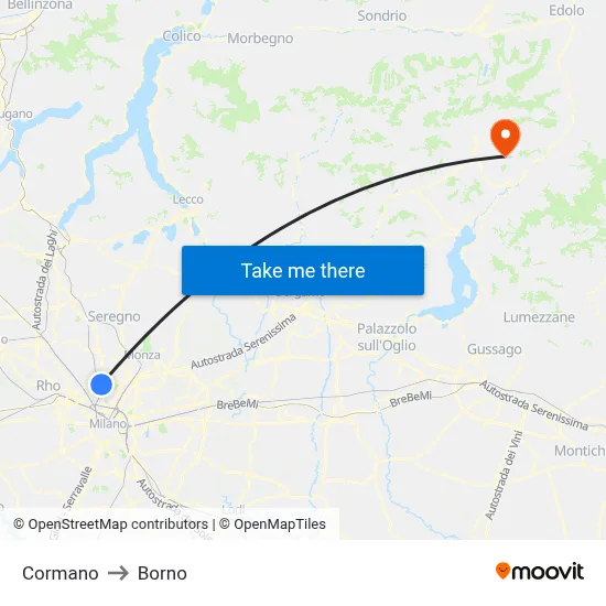 Cormano to Borno map