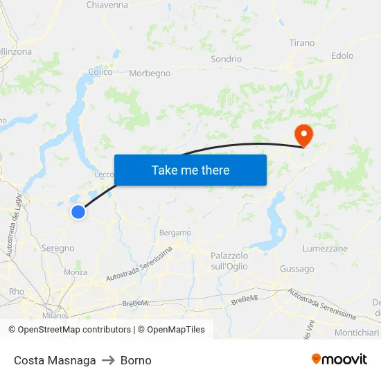 Costa Masnaga to Borno map