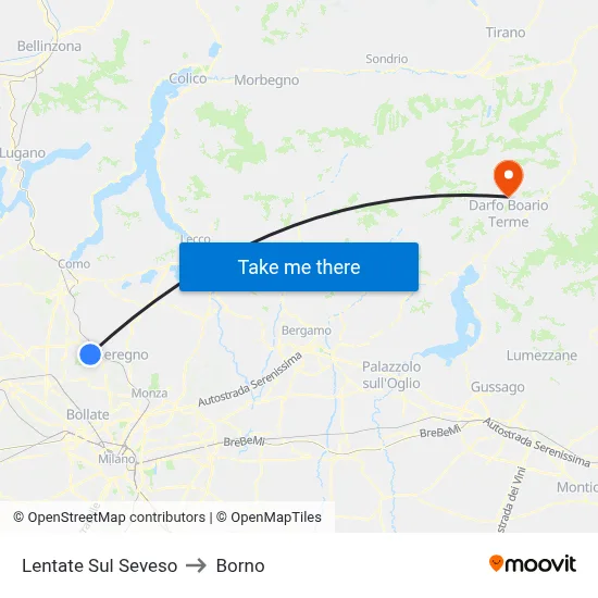 Lentate Sul Seveso to Borno map