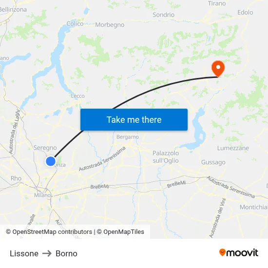 Lissone to Borno map