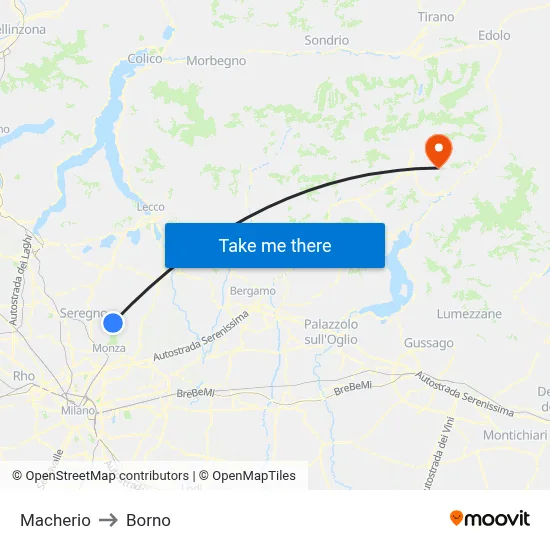 Macherio to Borno map