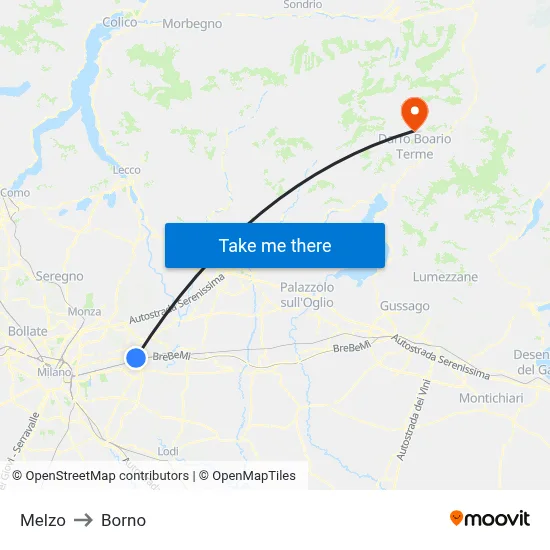 Melzo to Borno map