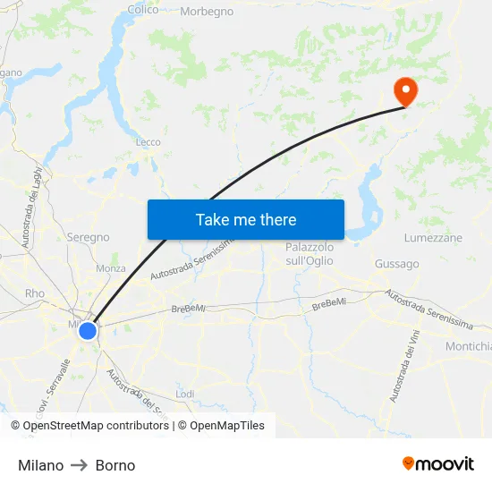 Milan to Borno map
