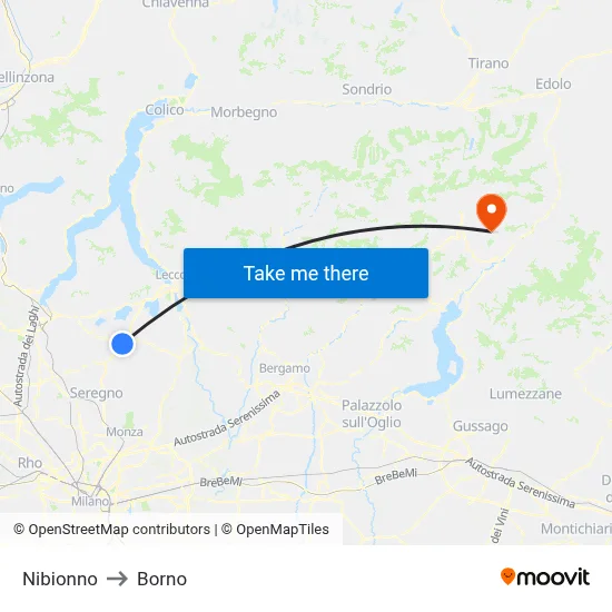 Nibionno to Borno map