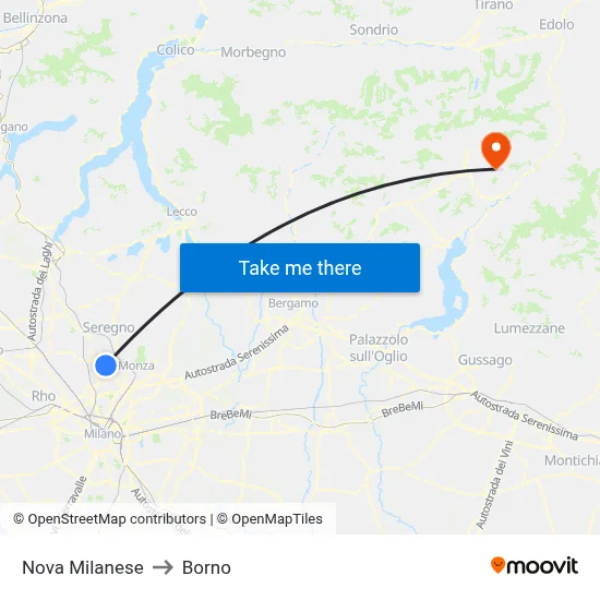 Nova Milanese to Borno map