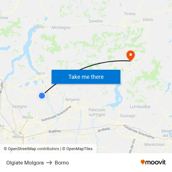 Olgiate Molgora to Borno map