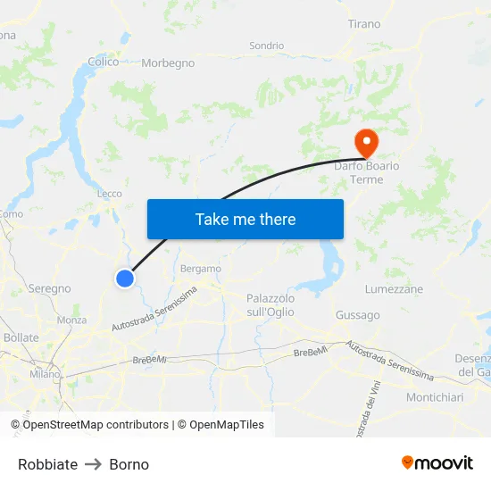 Robbiate to Borno map