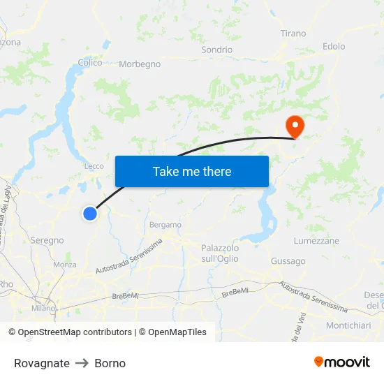 Rovagnate to Borno map