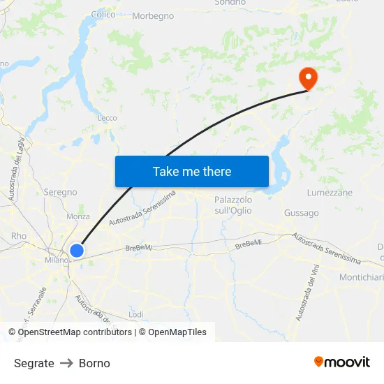 Segrate to Borno map