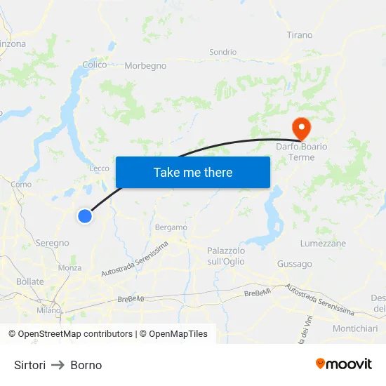 Sirtori to Borno map