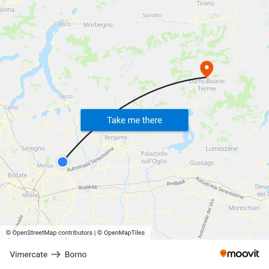 Vimercate to Borno map