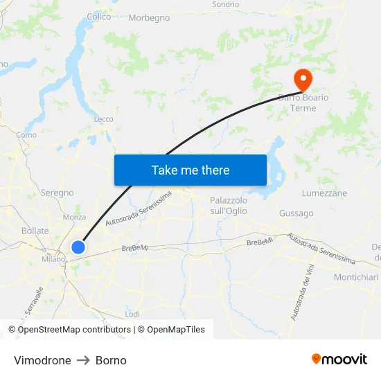Vimodrone to Borno map