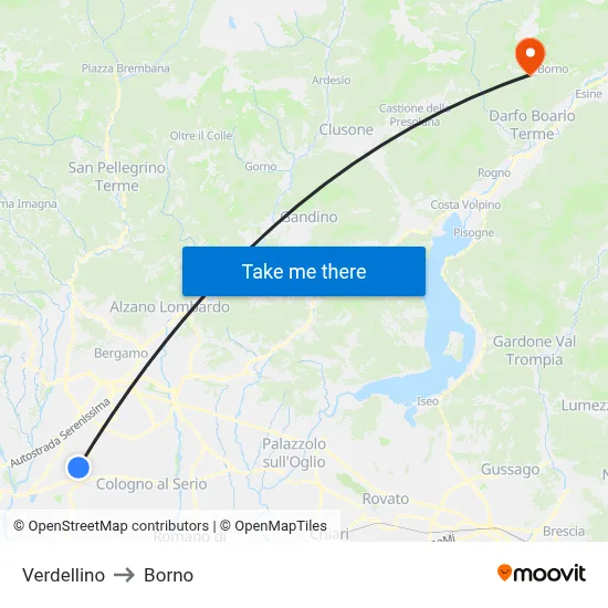 Verdellino to Borno map