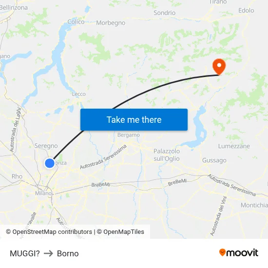 Muggiò to Borno map