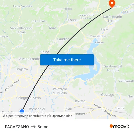 Pagazzano to Borno map
