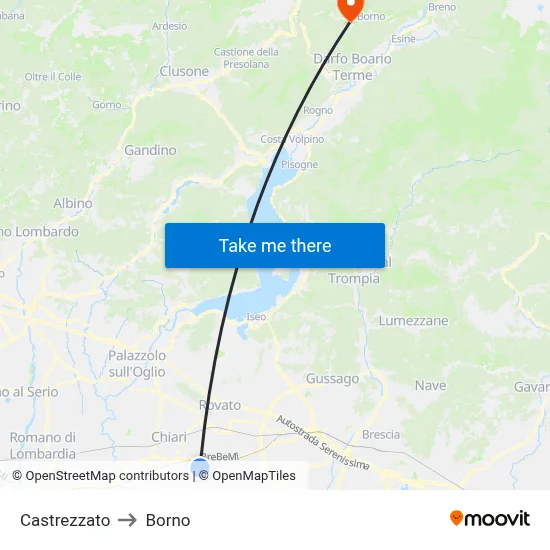 Castrezzato to Borno map
