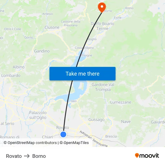 Rovato to Borno map