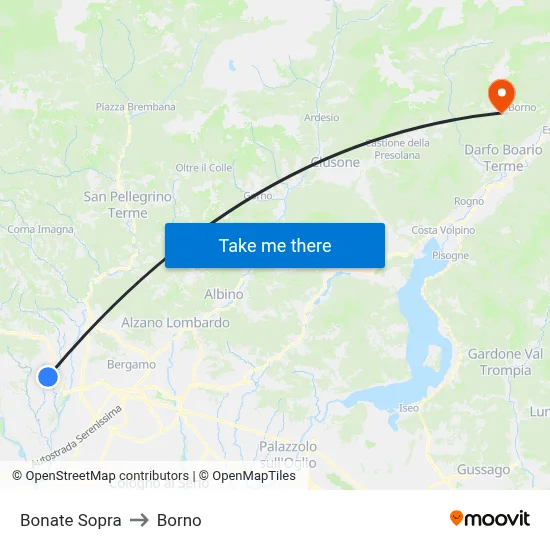 Bonate Sopra to Borno map