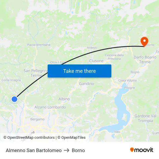 Almenno San Bartolomeo to Borno map