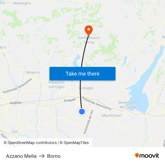Azzano Mella to Borno map