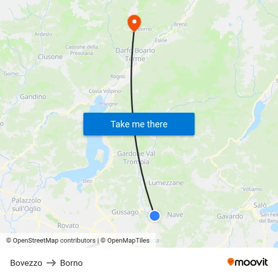 Bovezzo to Borno map