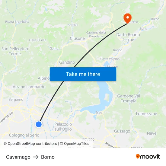 Cavernago to Borno map