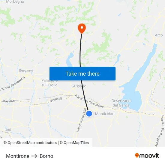 Montirone to Borno map