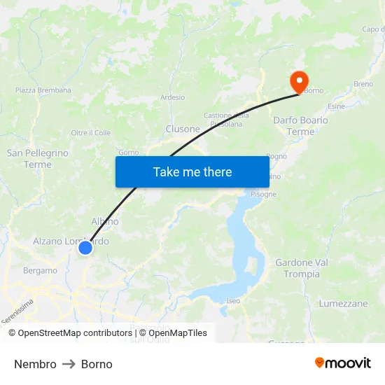 Nembro to Borno map